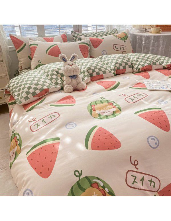  spring new ins cartoon pure cotton bedding four piece cotton children's sheet quilt cover three piece set