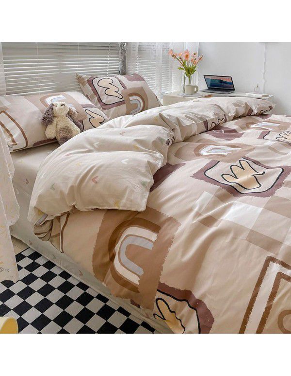 Wholesale of all cotton small fresh four piece sets of single and double student dormitories, all cotton printed sheets, quilt covers, gifts, three piece sets