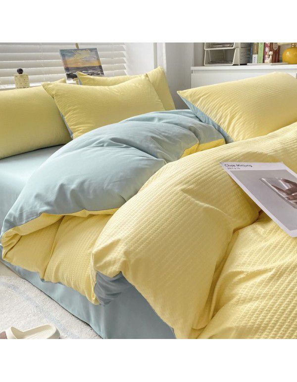 Summer waffle four piece washing cotton sheet quilt cover non cotton cotton bedding college dormitory 3