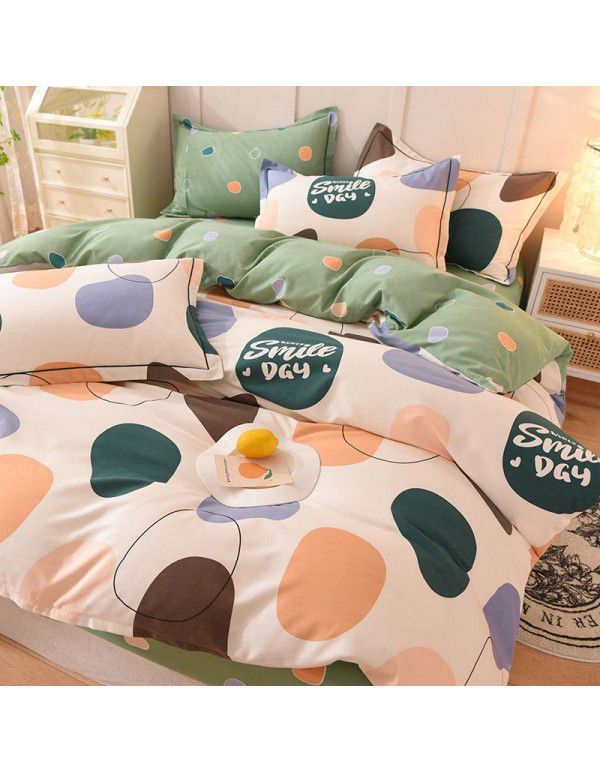 Thickened warm keeping pure cotton buffed four piece cotton quilt cover sheet 1.5/1.8m simple three piece bedding set