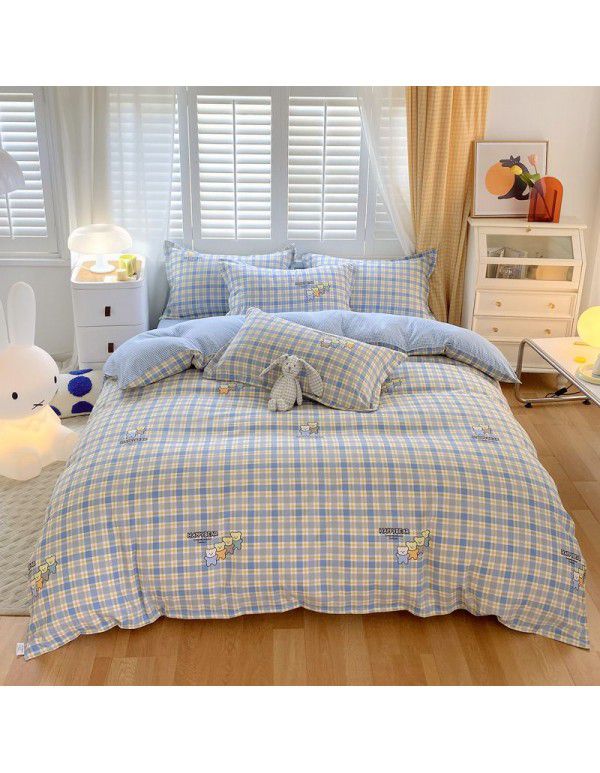 Wholesale all cotton thickened four piece set, all cotton brushed three piece set, student dormitory bed sheet and quilt cover, one for distribution