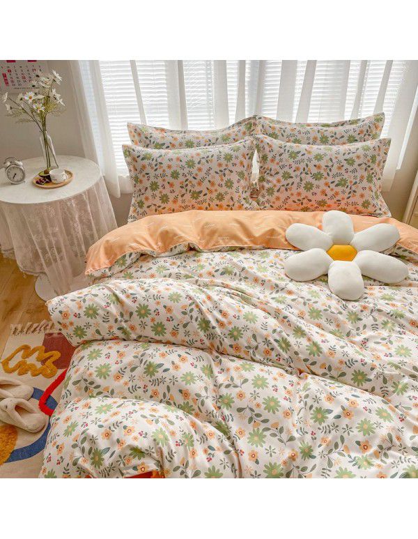 Wholesale all cotton thickened four piece set, all cotton brushed three piece set, student dormitory bed sheet and quilt cover, one for distribution