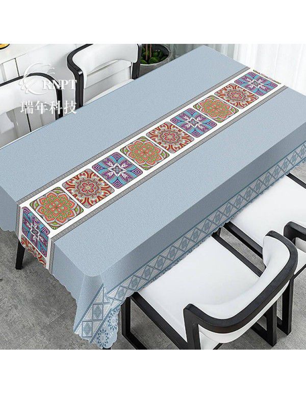 Simple and retro Chinese style national style tablecloth waterproof and oil proof PVC plastic tablecloth rectangular tea table tablecloth