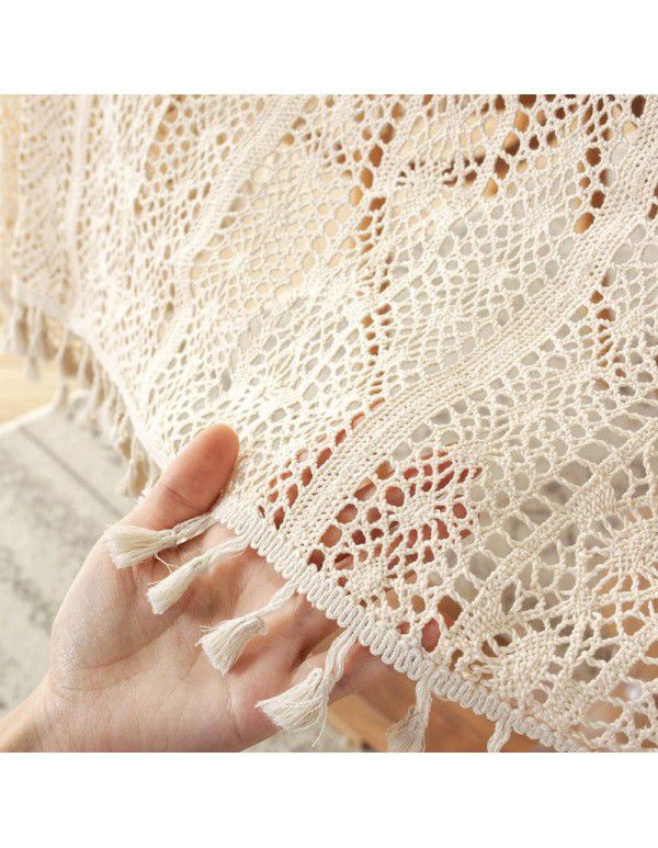 French wide straight edge pastoral crochet hollowed out table cloth lace tassel cloth tea table cloth manufacturer wholesale and distribution