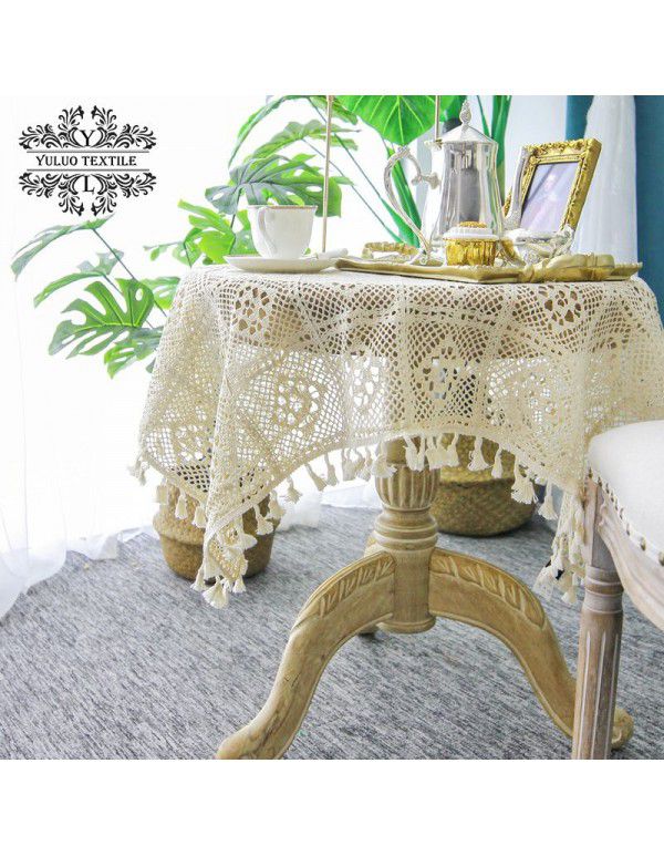 French Lace Table Cloth Vintage Hand crocheted Woven American Garden Table Table Cloth Desk ins Girl Nordic