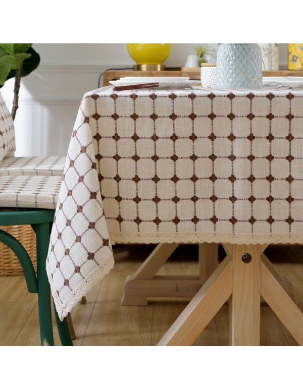 Thickened plaid tablecloth, cotton linen, small and fresh rectangular Japanese simple tablecloth, table cloth, Amazon cross-border