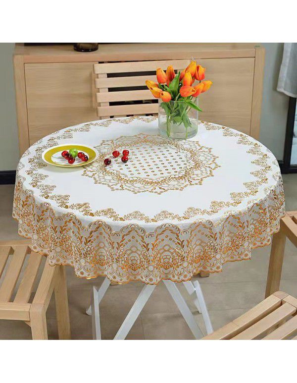 130cm round European style luxury PVC table cloth Modern simple household hotel round table bronzing table cloth