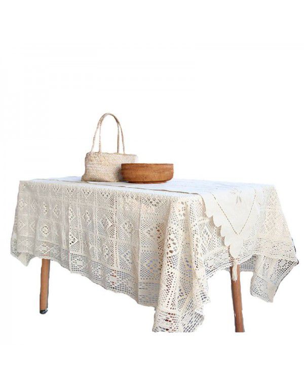 American style retro pastoral hollow hook flower lace tablecloth cloth rectangular table small round table tea table sofa cover