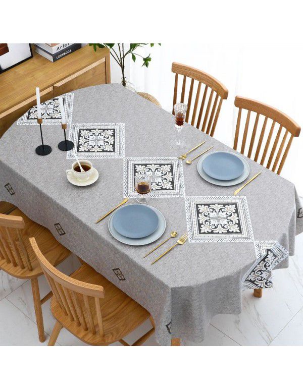 Chinese table cloth waterproof, oil proof, wash free, hot resistant pvc table cloth rectangular oval table mat ins