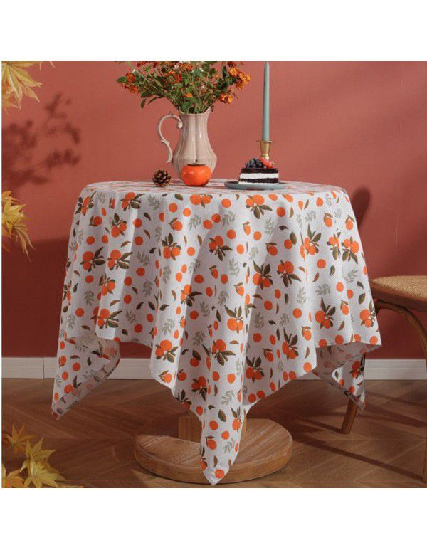 Lexuan Xiu New Nordic Autumn Orange Cotton Linen Vintage Used Printing Rectangular Table Cloth Table Cloth Wholesale Factory