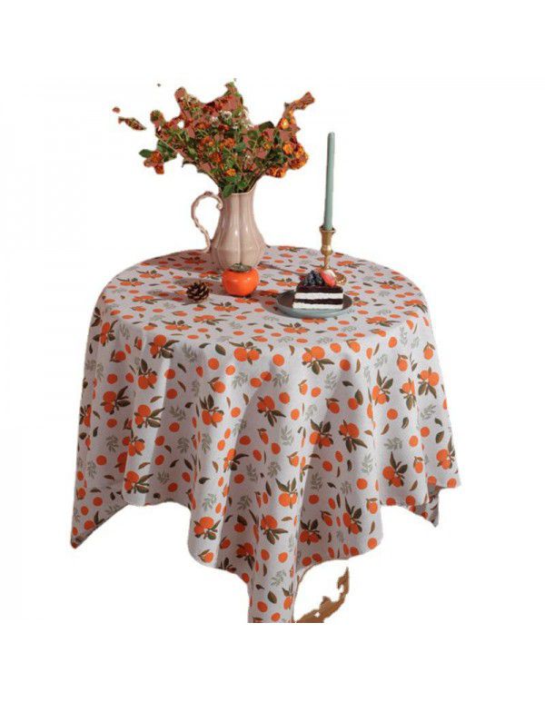 Lexuan Xiu New Nordic Autumn Orange Cotton Linen Vintage Used Printing Rectangular Table Cloth Table Cloth Wholesale Factory