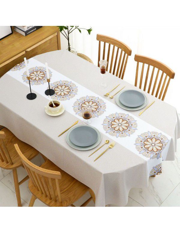 Chinese table cloth waterproof, oil proof, wash free, hot resistant pvc table cloth rectangular oval table mat ins