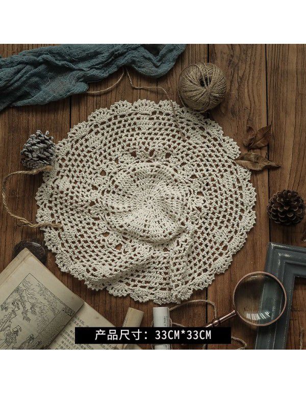 Round handmade crochet crochet tablecloth cloth hollowed out household living room tea table cloth dust-proof cover cloth retro decoration