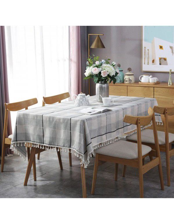 New Nordic Simple Jacquard Plaid Table Cloth Table Cloth Black Gradual Change Plaid Table Cloth Fringe Fabric