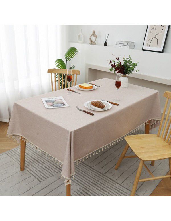 Plain tassel lace rectangular tablecloth simple table mat TPU coated waterproof oil proof wear-resistant thickened spot