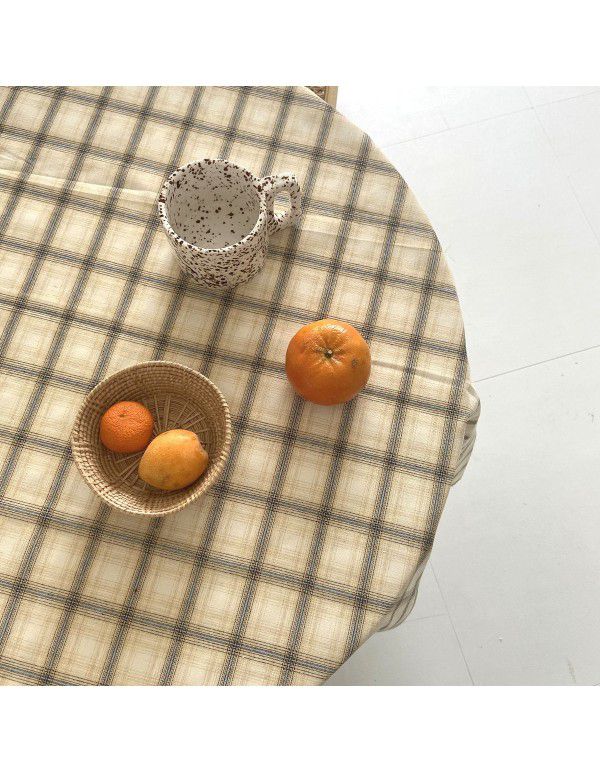 Korean ins beige big grid table cloth dormitory decoration coffee shop home stay hanging cloth picnic cloth cushion chic lawn