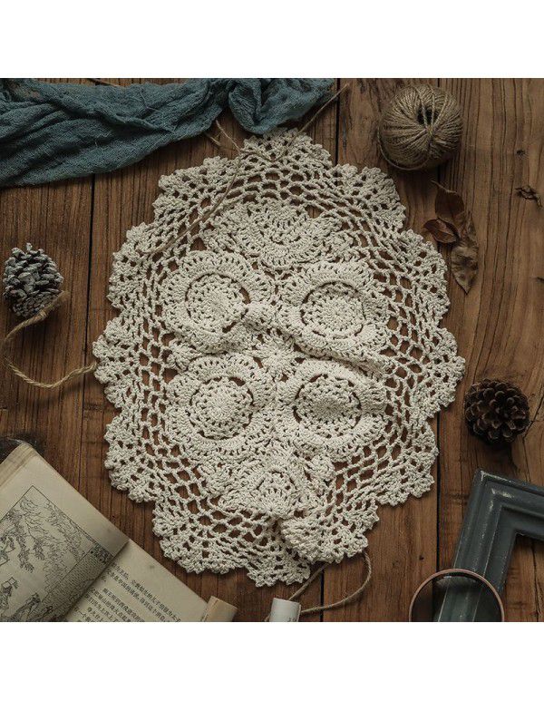 Round handmade crochet crochet tablecloth cloth hollowed out household living room tea table cloth dust-proof cover cloth retro decoration