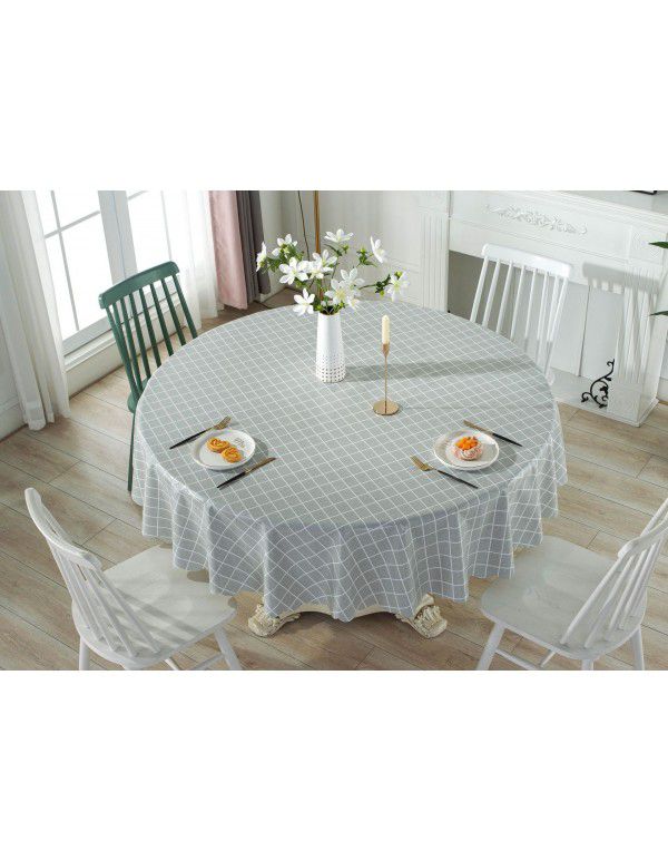 Cross border e-commerce gray big grid tassel imitation cotton linen tablecloth round household