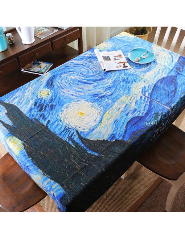 Foreign trade direct supply wholesale Van Gogh digital printing cotton linen tablecloth cloth table cloth tea table rectangular cover cloth