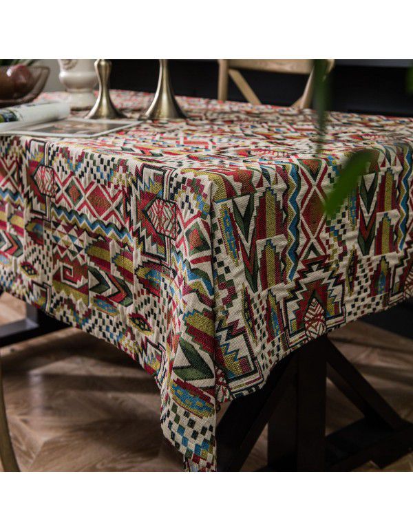 Yimanqiyun American Table Cloth Colorful Jacquard Table Cloth Double sided Pattern Thick Table Cloth Geometric Bohemian Style