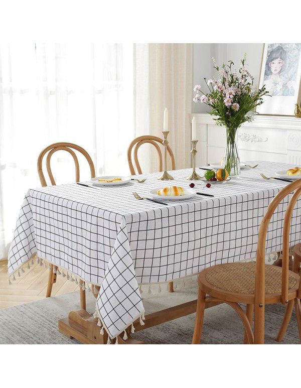 Cloth Papa New Chinese Vintage Blue and White Porcelain Cotton Linen ins Rectangular Table Table Cloth Tassel Table Cushion Tea Table Table Cloth