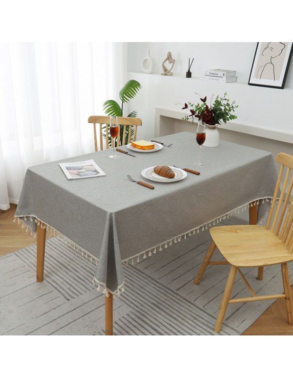 Plain tassel lace rectangular tablecloth simple table mat TPU coated waterproof oil proof wear-resistant thickened spot