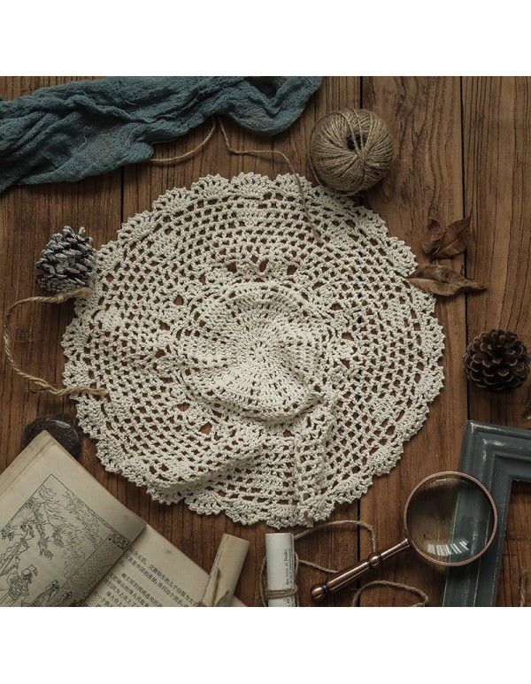 Round handmade crochet crochet tablecloth cloth hollowed out household living room tea table cloth dust-proof cover cloth retro decoration