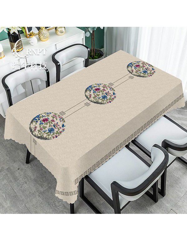 Simple and retro Chinese style national style tablecloth waterproof and oil proof PVC plastic tablecloth rectangular tea table tablecloth