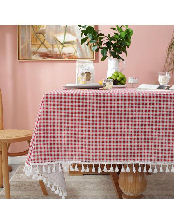 Cloth Papa New Chinese Vintage Blue and White Porcelain Cotton Linen ins Rectangular Table Table Cloth Tassel Table Cushion Tea Table Table Cloth