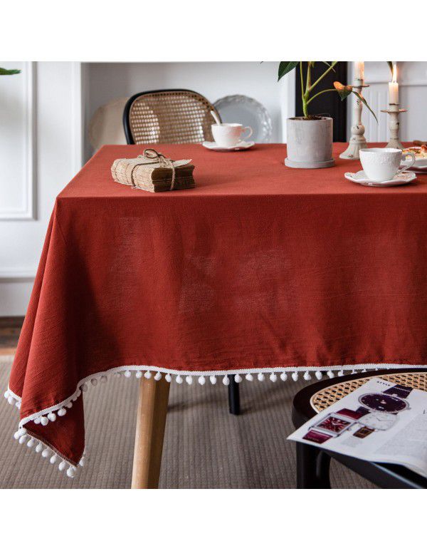 Yimanqiyun Solid INS Orange Christmas Day Table Cloth Plain Table Cloth Washed Cotton Household Rectangle