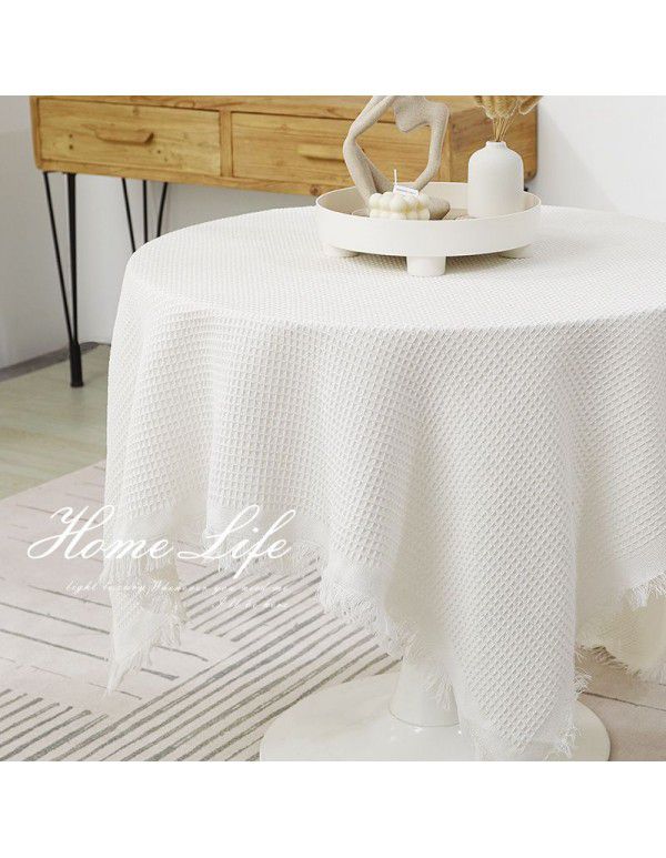 French tablecloth ins Japanese cotton linen white high-grade luxury tea table table table cloth bedside table cloth