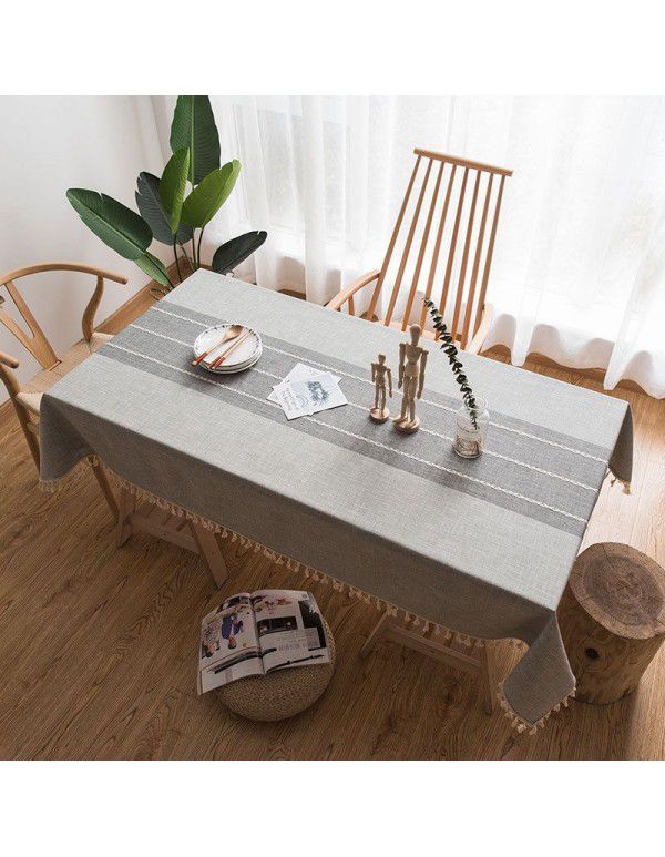 Cross border source Japanese imitation cotton and linen tassel embroidered tablecloth rectangular household tablecloth wholesale