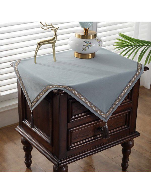 Chinese square bedside table cloth, light and luxurious, square tea table cover, plain color, small square table cloth