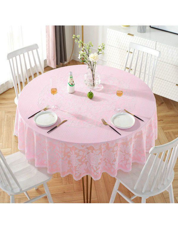 Cross border e-commerce gray big grid tassel imitation cotton linen tablecloth round household