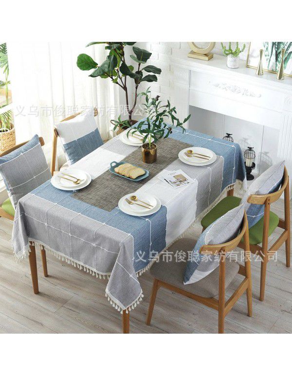 INS Nordic waterproof jacquard imitation cotton and linen embroidered tassel tablecloth lace geometric rectangular table tea table tablecloth