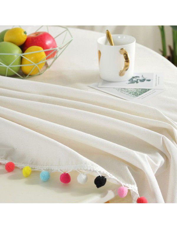 New Colorful Wool Ball Round Christmas Day Decorative Table Cloth Amazon Cotton Linen Table Cloth