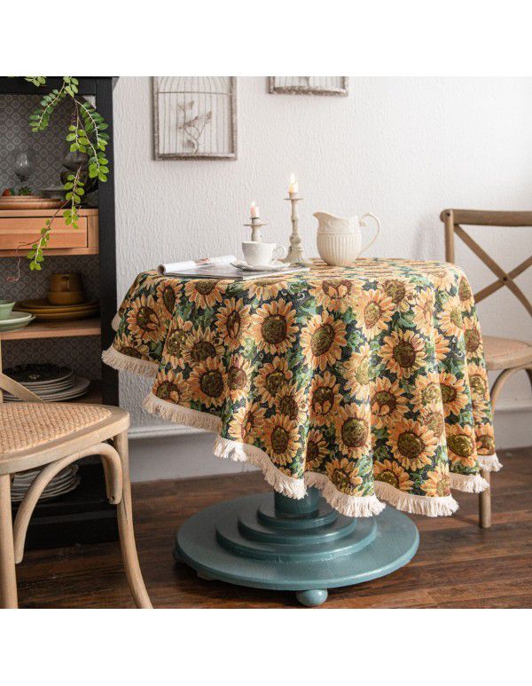 Yimanqiyun American tablecloth jacquard sunflower tablecloth round thick tablecloth directly supplied by the factory