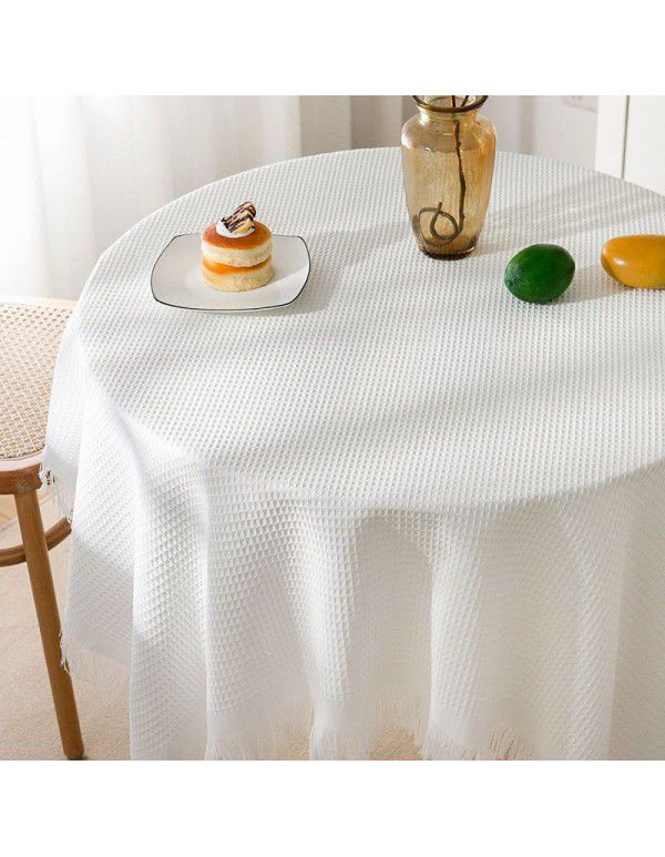 French ins style white table cloth Japanese tea table table cloth Net red photo round table cloth cotton linen table mat cover