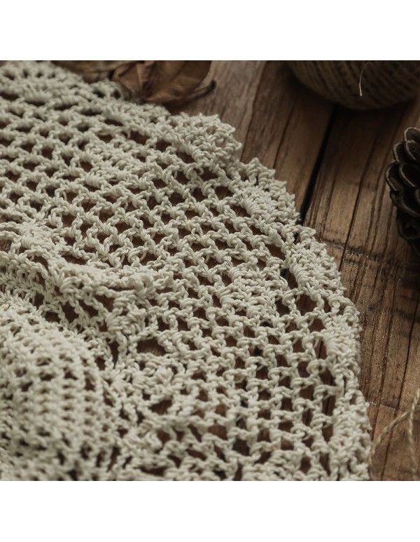 Round handmade crochet crochet tablecloth cloth hollowed out household living room tea table cloth dust-proof cover cloth retro decoration