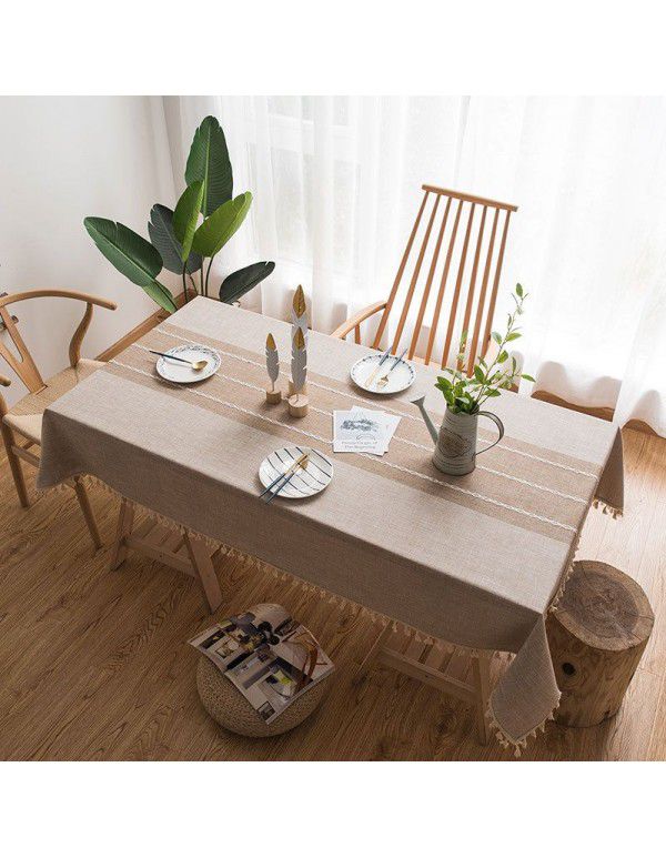 Cross border source Japanese imitation cotton and linen tassel embroidered tablecloth rectangular household tablecloth wholesale