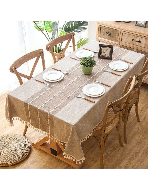 INS Nordic waterproof jacquard imitation cotton and linen embroidered tassel tablecloth lace geometric rectangular table tea table tablecloth