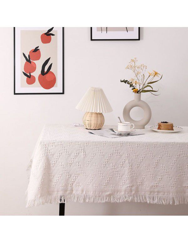 Nordic ins style white tablecloth French tea table mattress bedside desk picnic cloth dustproof sofa towel full cover wholesale