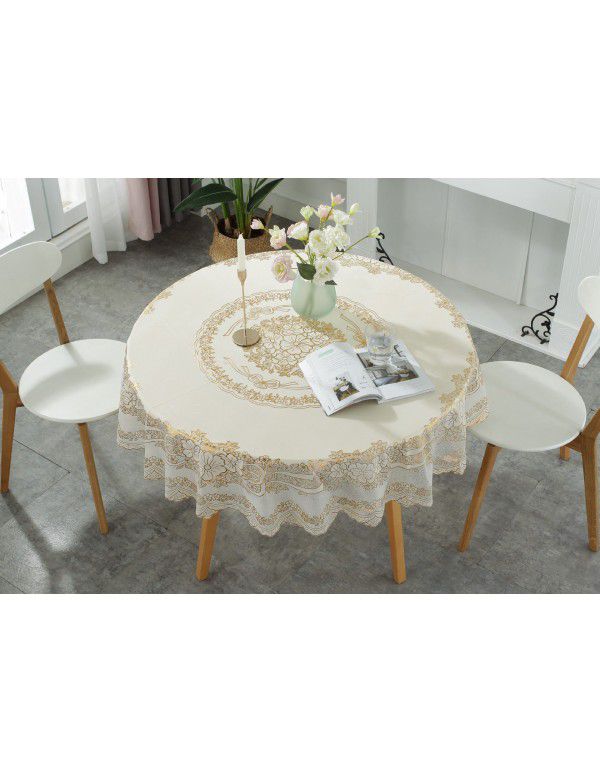 Cross border e-commerce gray big grid tassel imitation cotton linen tablecloth round household