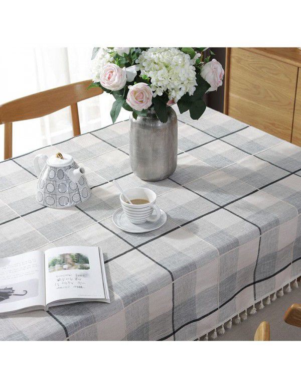 New Nordic Simple Jacquard Plaid Table Cloth Table Cloth Black Gradual Change Plaid Table Cloth Fringe Fabric