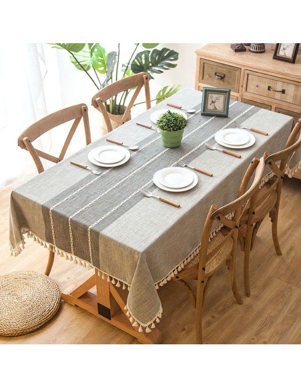 INS Nordic jacquard imitation cotton and linen embroidery tassel lace geometric rectangular tea table table cloth tablecloth wholesale