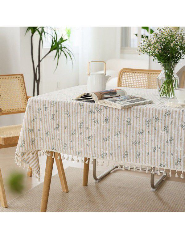 Small floral cotton and linen tassel lace cloth tablecloth Small fresh countryside photo background cloth Literature and art desk cloth