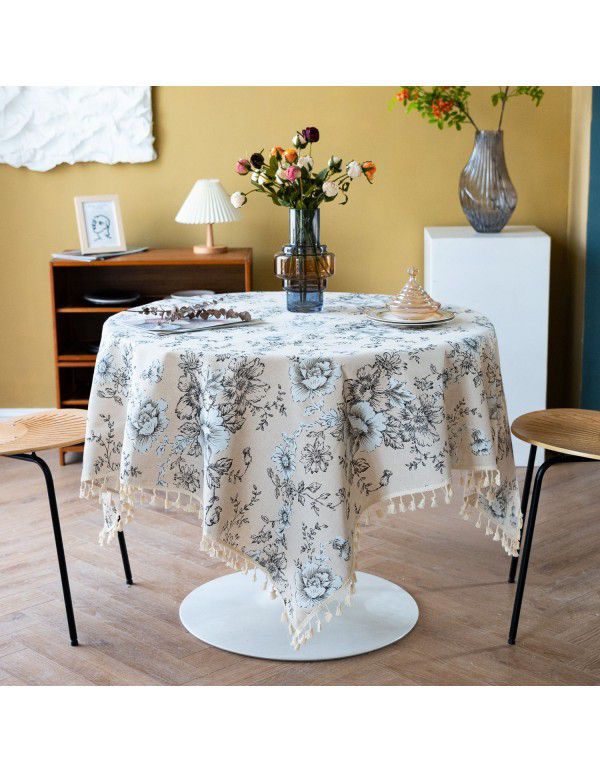 Cross border Amazon American vintage cotton and linen table cloth printing Japanese peony small fresh Korean cloth