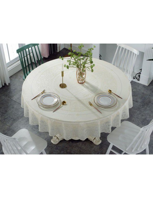 Cross border e-commerce gray big grid tassel imitation cotton linen tablecloth round household