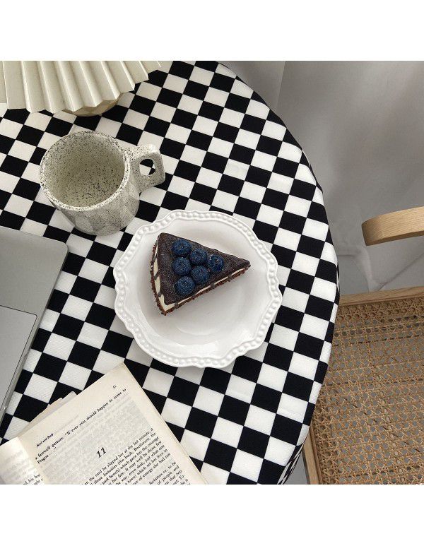 Ins net red black and white checkerboard color contrast tablecloth desk table furniture cafe home stay soft background cloth