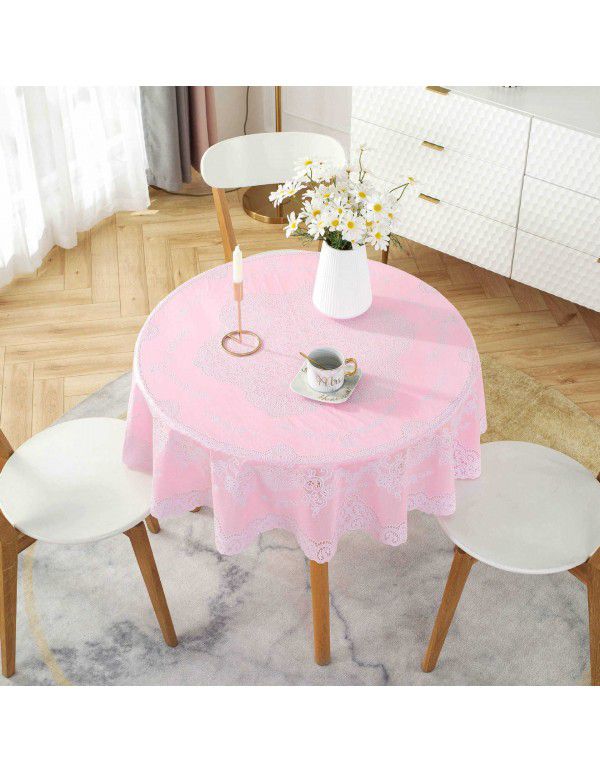 Cross border e-commerce gray big grid tassel imitation cotton linen tablecloth round household